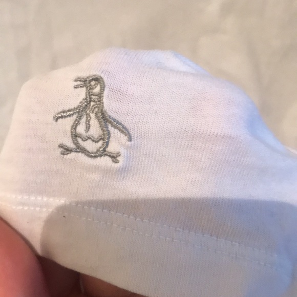 Original Penguin White V Neck Tshirt with Silver Penguin logo Stitched Perfect! - Picture 2 of 4
